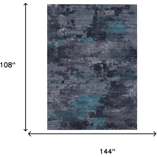 Teal Blue And Graphite Abstract Washable Indoor Outdoor Area Rug Photo 5
