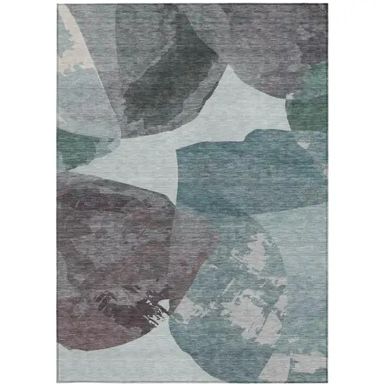 Teal Blue And Graphite Abstract Washable Indoor Outdoor Area Rug Photo 4