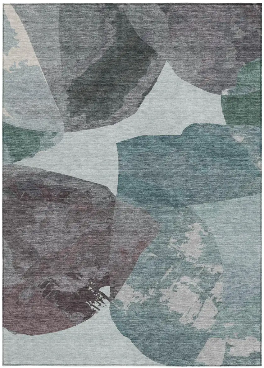 Teal Blue And Graphite Abstract Washable Indoor Outdoor Area Rug Photo 4
