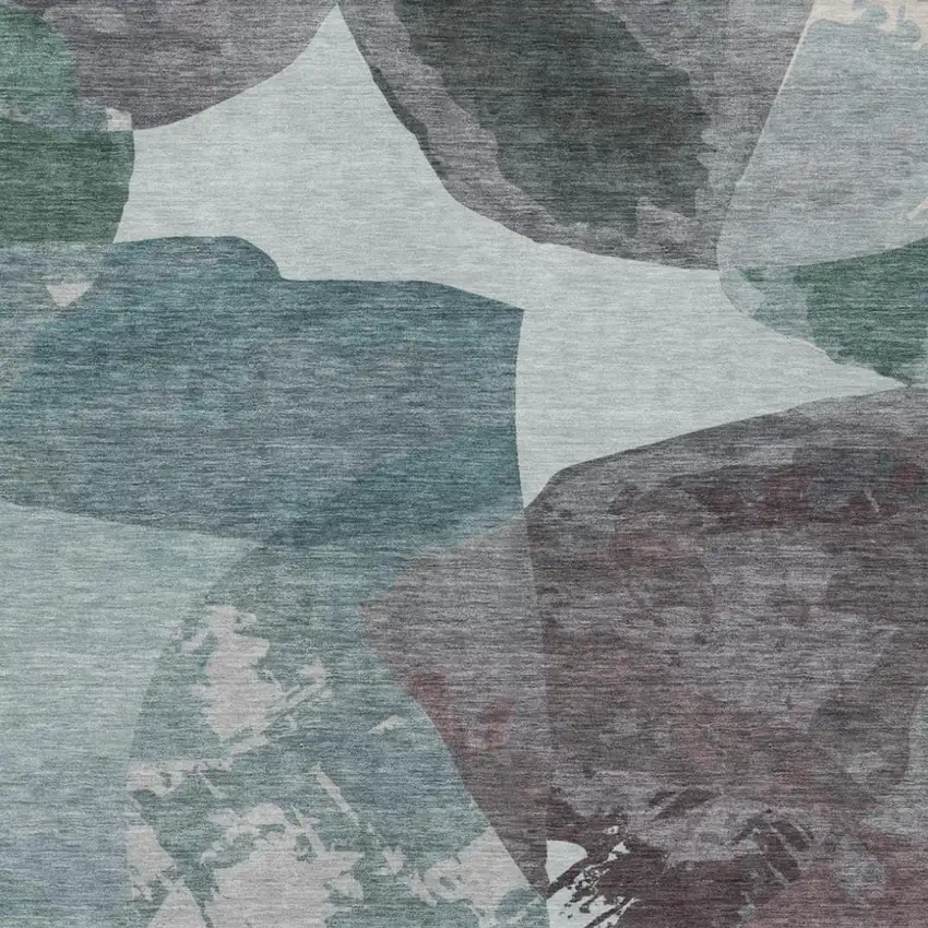 Teal Blue And Graphite Abstract Washable Indoor Outdoor Area Rug Photo 2