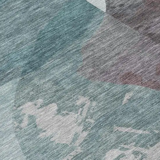 Teal Blue And Graphite Abstract Washable Indoor Outdoor Area Rug Photo 5