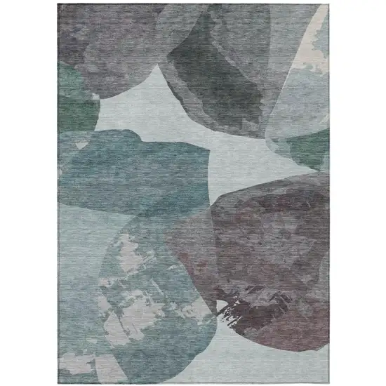 Teal Blue And Graphite Abstract Washable Indoor Outdoor Area Rug Photo 1