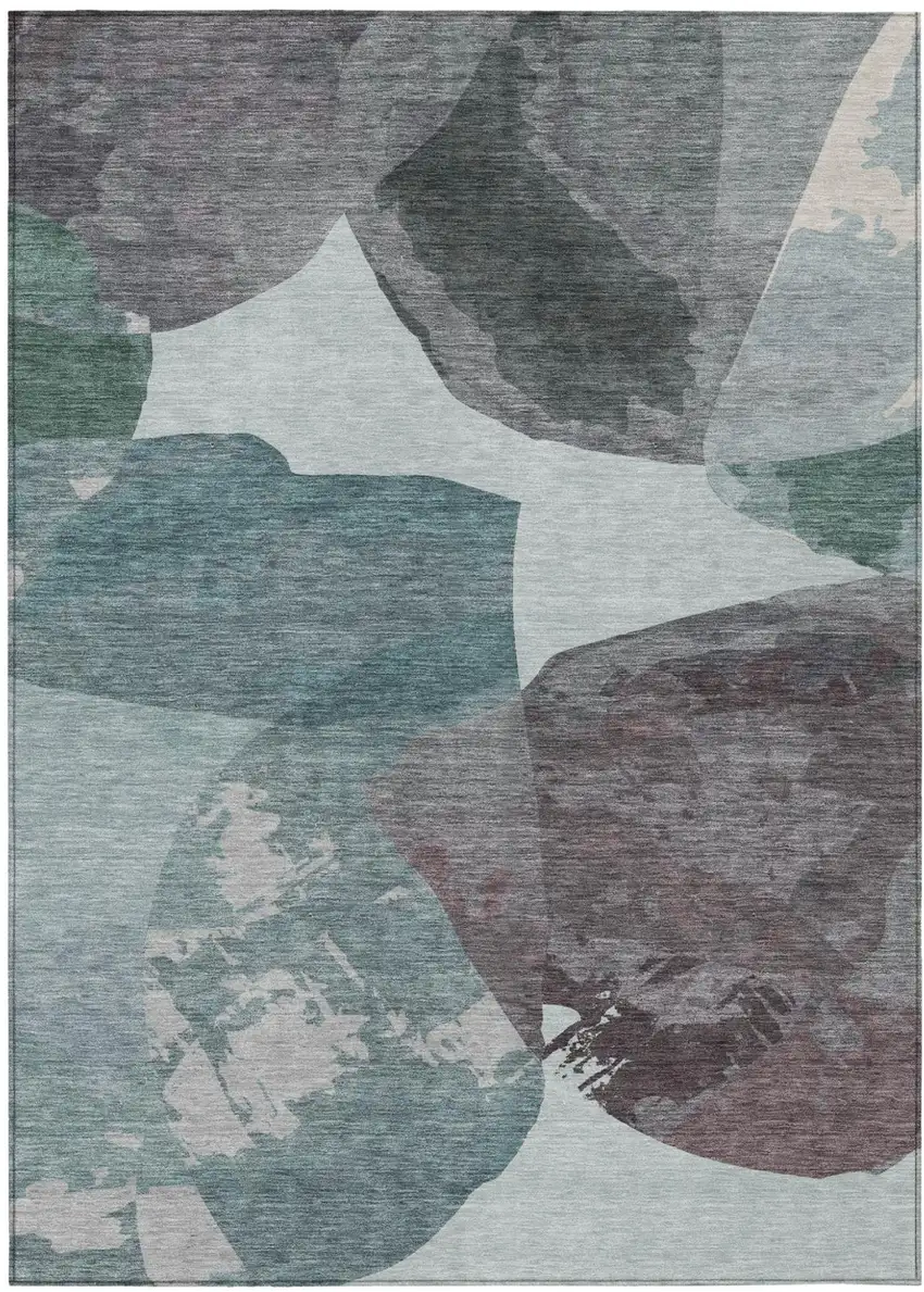 Teal Blue And Graphite Abstract Washable Indoor Outdoor Area Rug Photo 1