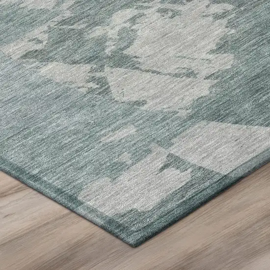 Teal Blue And Graphite Abstract Washable Indoor Outdoor Area Rug Photo 4