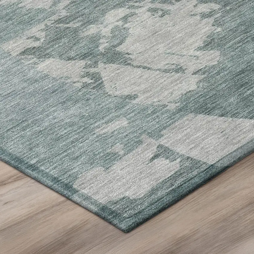 Teal Blue And Graphite Abstract Washable Indoor Outdoor Area Rug Photo 4
