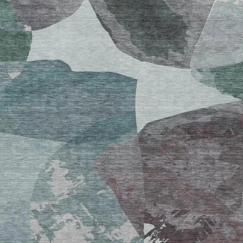 Teal Blue And Graphite Abstract Washable Indoor Outdoor Area Rug Photo 3
