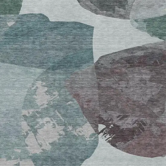 Teal Blue And Graphite Abstract Washable Indoor Outdoor Area Rug Photo 2