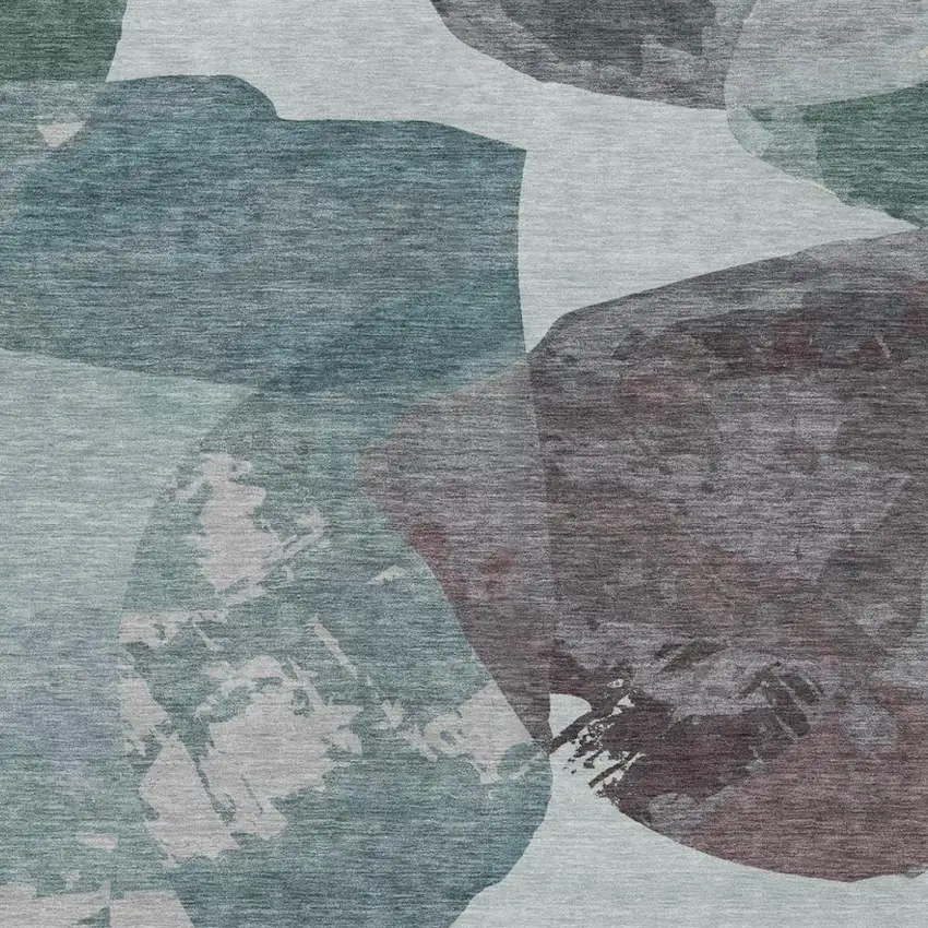 Teal Blue And Graphite Abstract Washable Indoor Outdoor Area Rug Photo 2