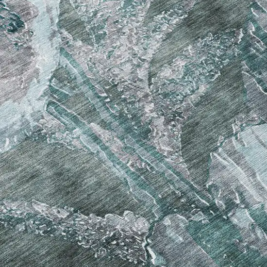 Teal Blue And Graphite Floral Washable Indoor Outdoor Area Rug Photo 4