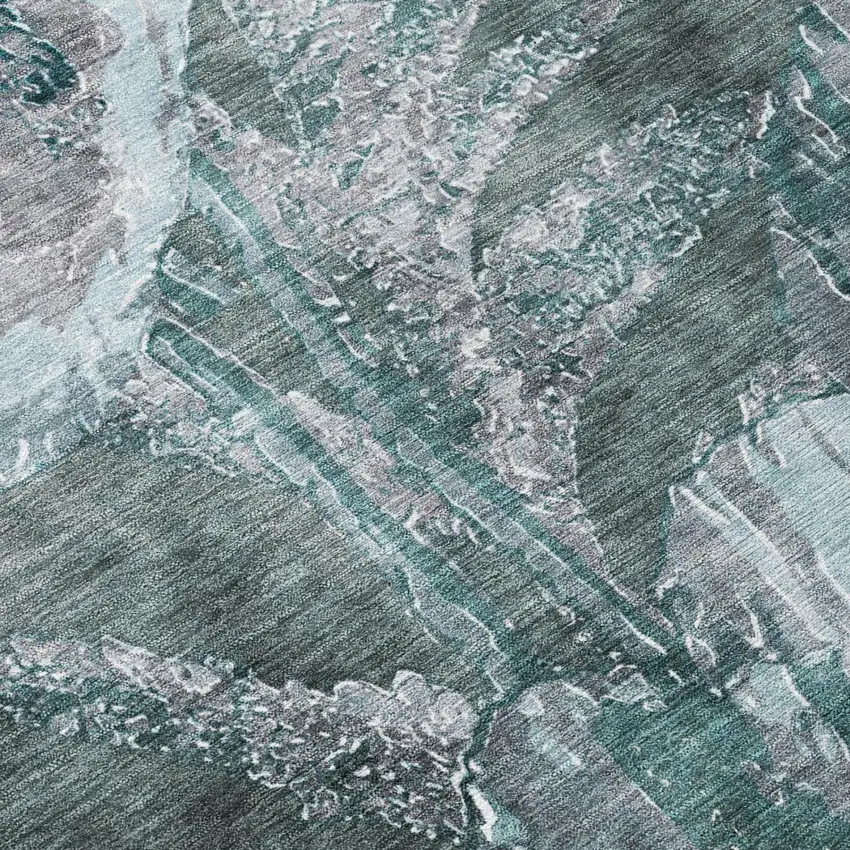 Teal Blue And Graphite Floral Washable Indoor Outdoor Area Rug Photo 4