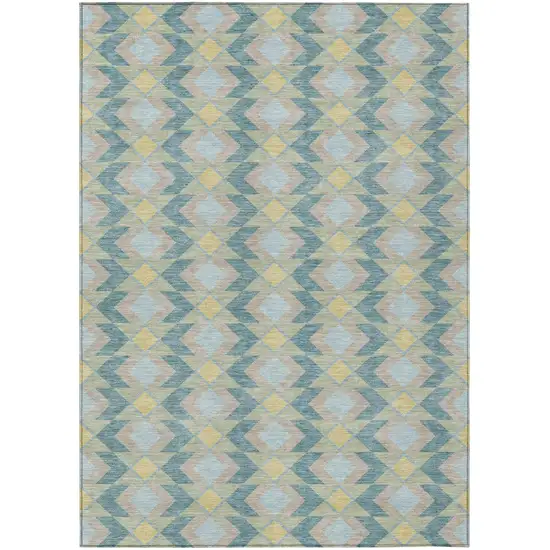 Teal Blue And Graphite Geometric Washable Indoor Outdoor Area Rug Photo 2