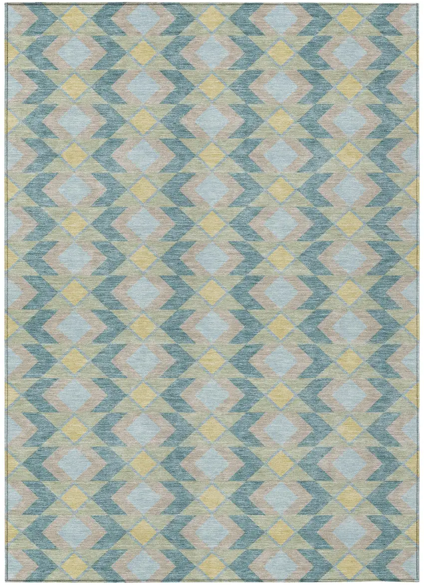 Teal Blue And Graphite Geometric Washable Indoor Outdoor Area Rug Photo 2