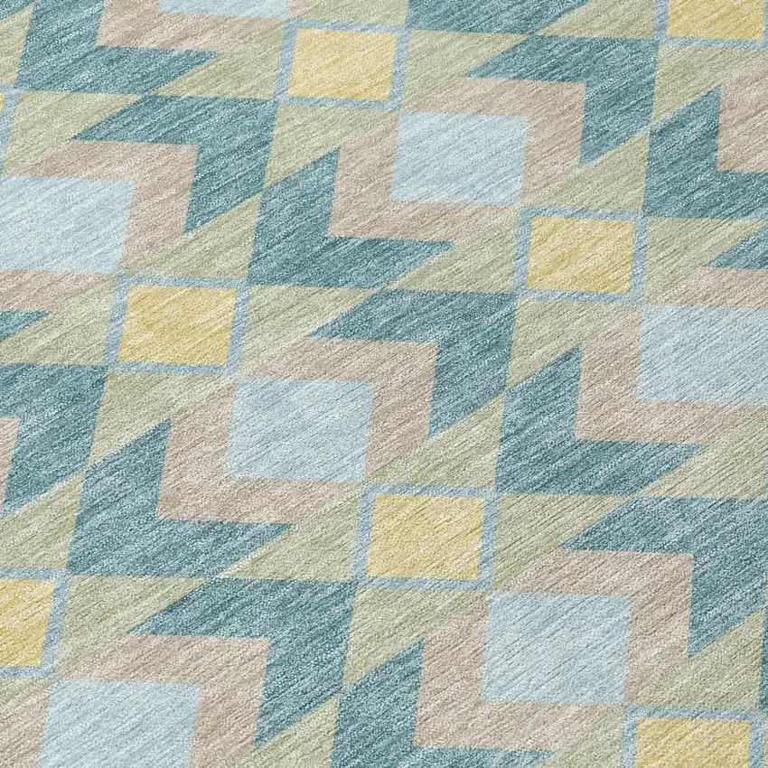 Teal Blue And Graphite Geometric Washable Indoor Outdoor Area Rug Photo 7