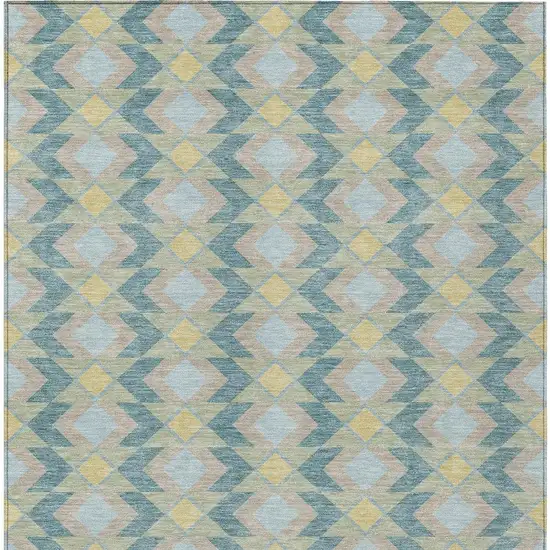 Teal Blue And Graphite Geometric Washable Indoor Outdoor Area Rug Photo 5