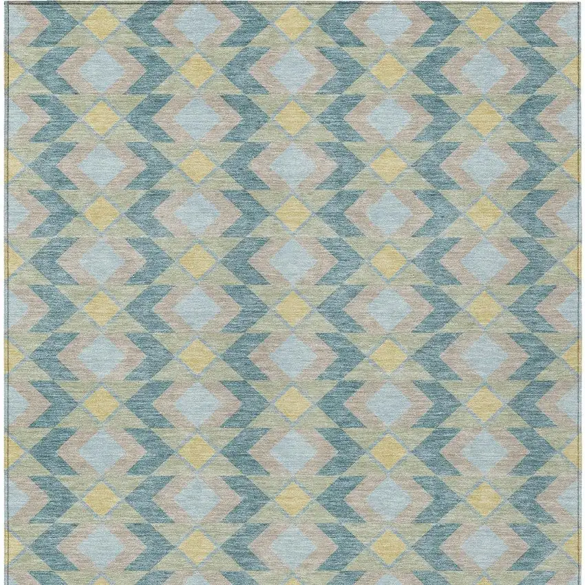 Teal Blue And Graphite Geometric Washable Indoor Outdoor Area Rug Photo 5