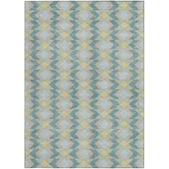 Teal Blue And Graphite Geometric Washable Indoor Outdoor Area Rug Photo 3
