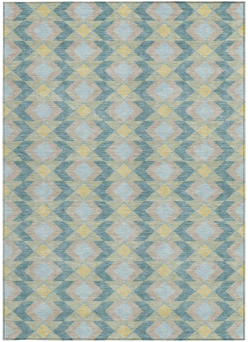 Teal Blue And Graphite Geometric Washable Indoor Outdoor Area Rug Photo 3
