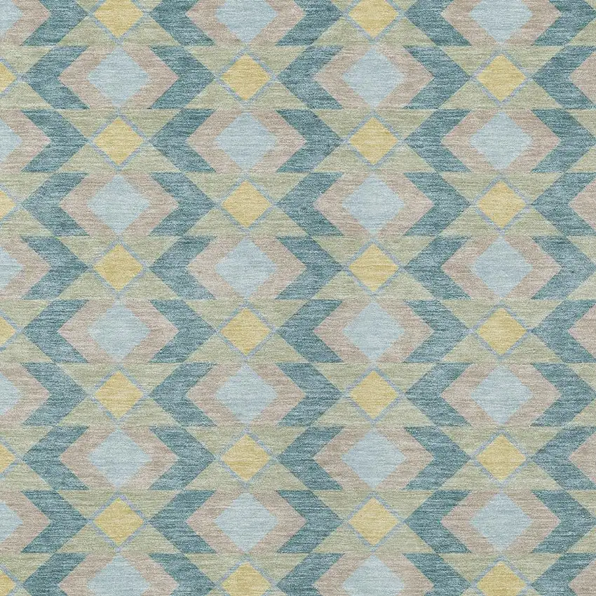 Teal Blue And Graphite Geometric Washable Indoor Outdoor Area Rug Photo 4