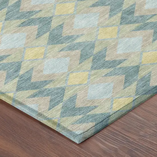 Teal Blue And Graphite Geometric Washable Indoor Outdoor Area Rug Photo 6