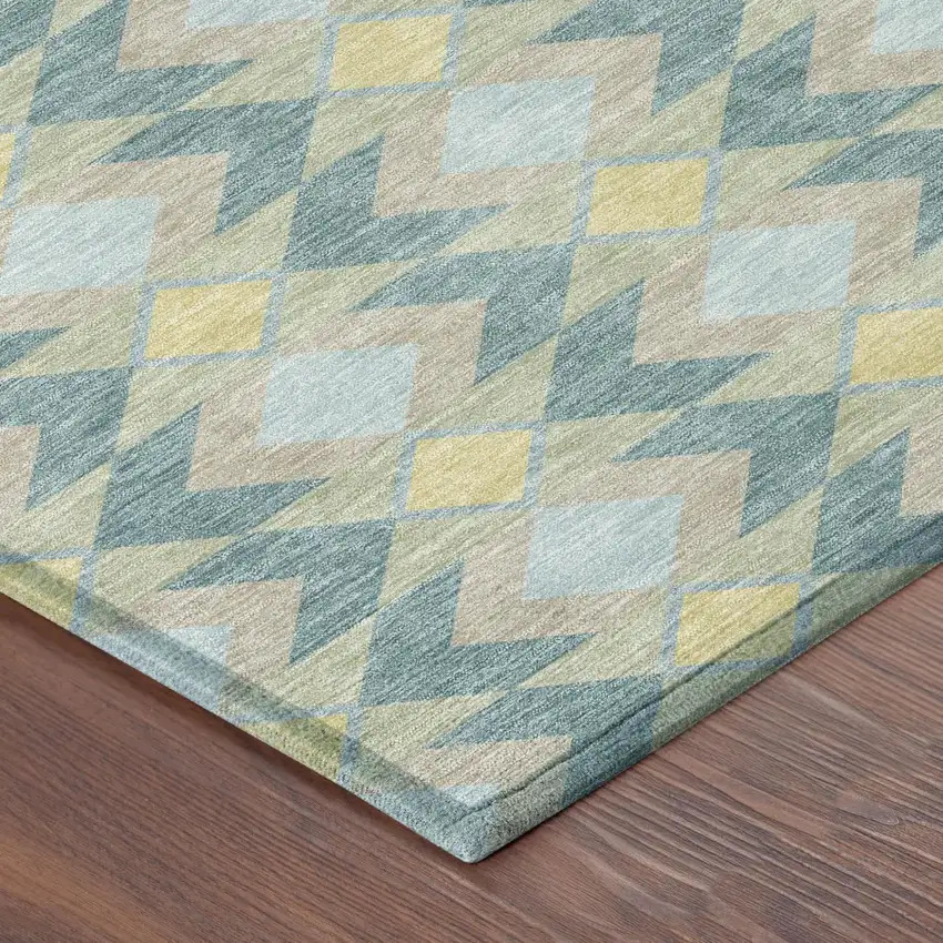Teal Blue And Graphite Geometric Washable Indoor Outdoor Area Rug Photo 6