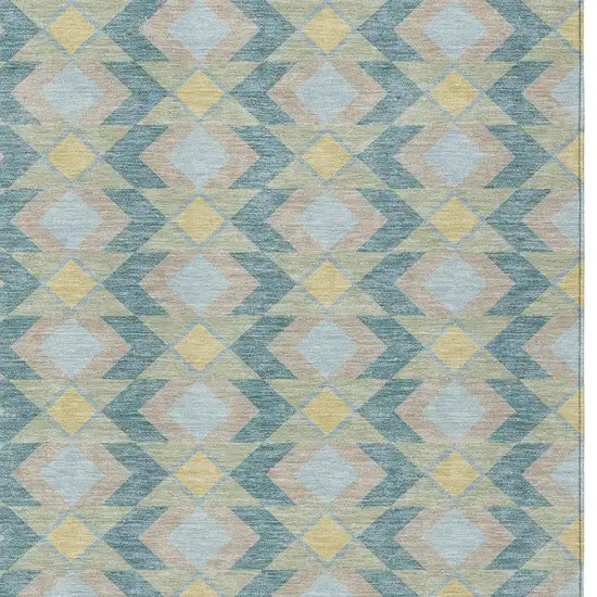 Teal Blue And Graphite Geometric Washable Indoor Outdoor Area Rug Photo 4