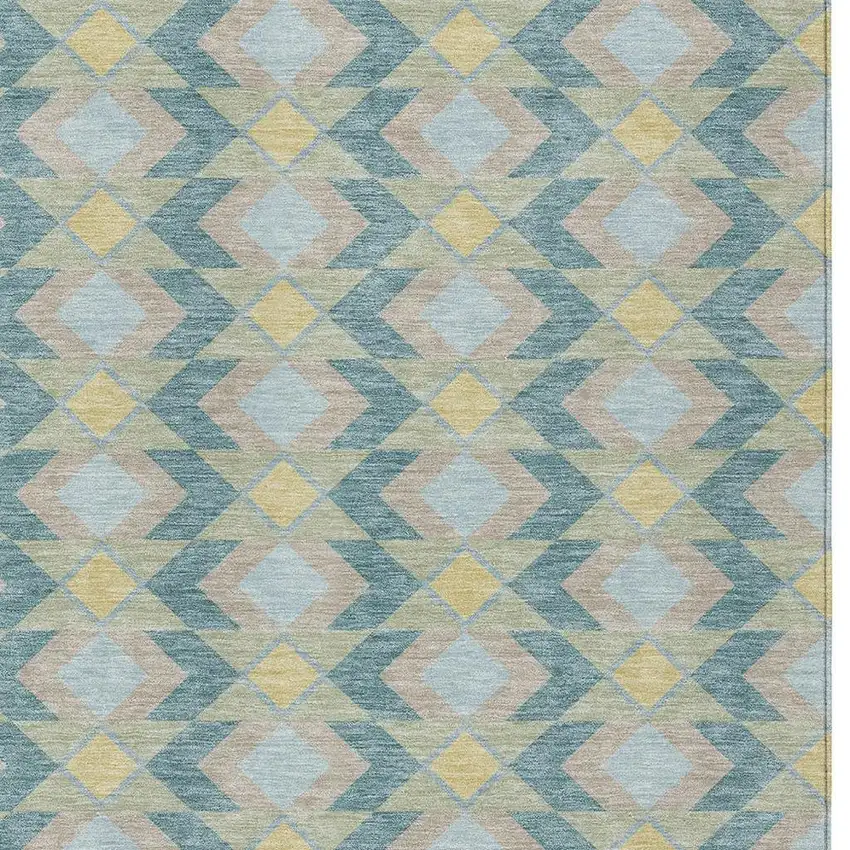 Teal Blue And Graphite Geometric Washable Indoor Outdoor Area Rug Photo 4