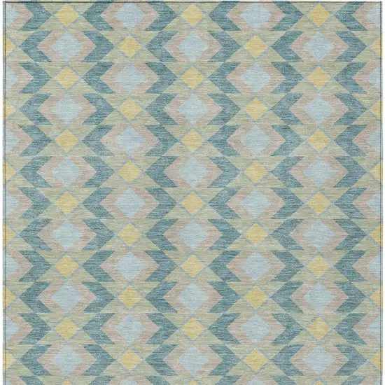 Teal Blue And Graphite Geometric Washable Indoor Outdoor Area Rug Photo 3