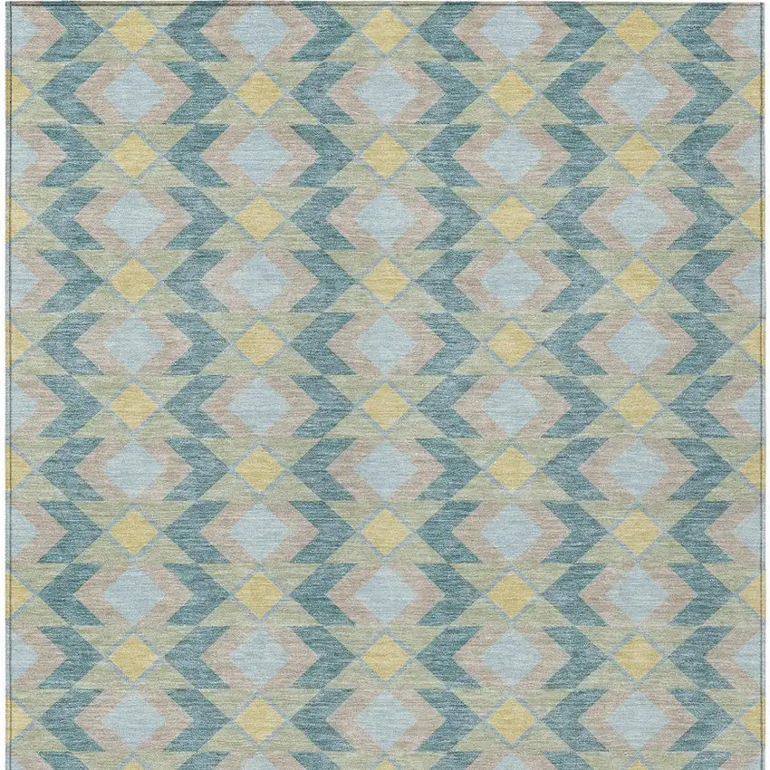 Teal Blue And Graphite Geometric Washable Indoor Outdoor Area Rug Photo 3