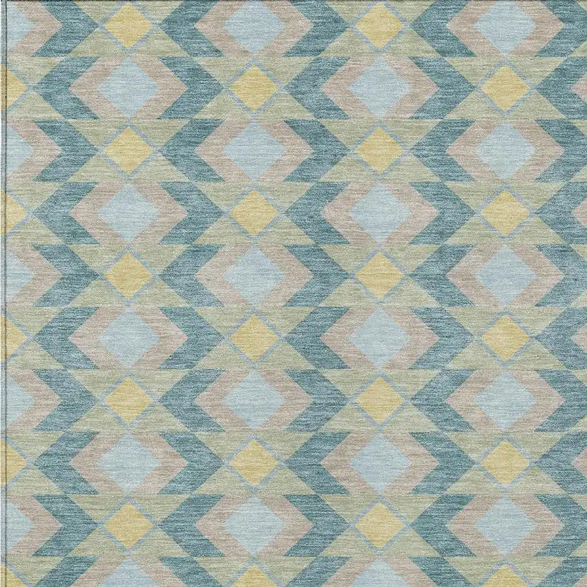 Teal Blue And Graphite Geometric Washable Indoor Outdoor Area Rug Photo 5