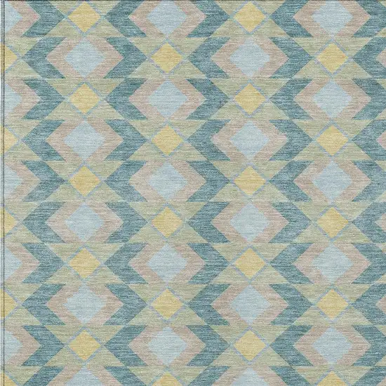 Teal Blue And Graphite Geometric Washable Indoor Outdoor Area Rug Photo 5