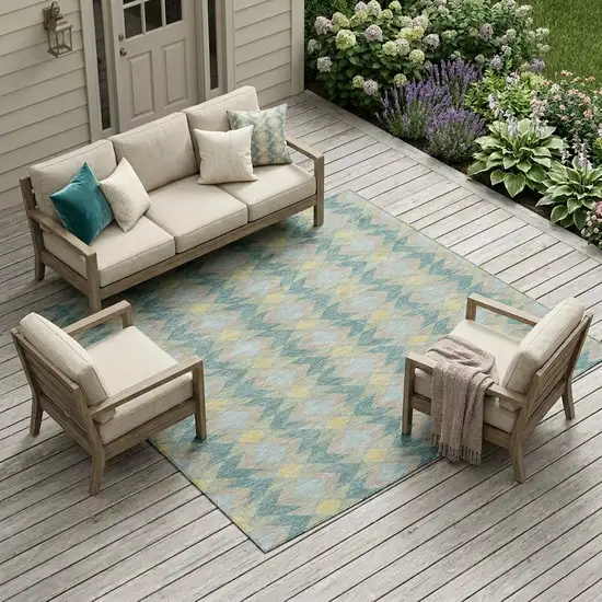 Teal Blue And Graphite Geometric Washable Indoor Outdoor Area Rug Photo 1