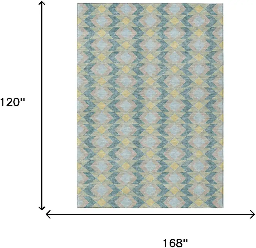 Teal Blue And Graphite Geometric Washable Indoor Outdoor Area Rug Photo 9