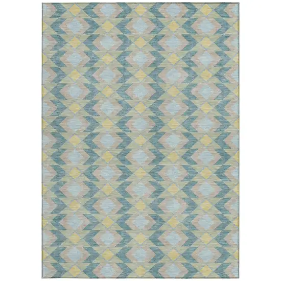 Teal Blue And Graphite Geometric Washable Indoor Outdoor Area Rug Photo 4