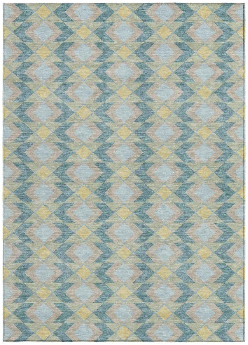 Teal Blue And Graphite Geometric Washable Indoor Outdoor Area Rug Photo 4