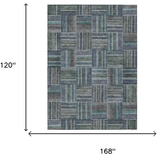 Teal Blue And Graphite Geometric Washable Indoor Outdoor Area Rug Photo 5