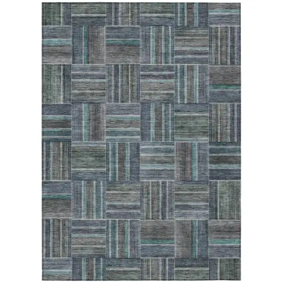 Teal Blue And Graphite Geometric Washable Indoor Outdoor Area Rug Photo 2