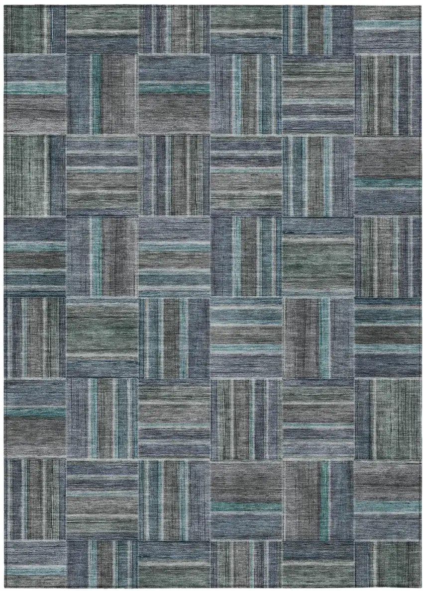 Teal Blue And Graphite Geometric Washable Indoor Outdoor Area Rug Photo 2