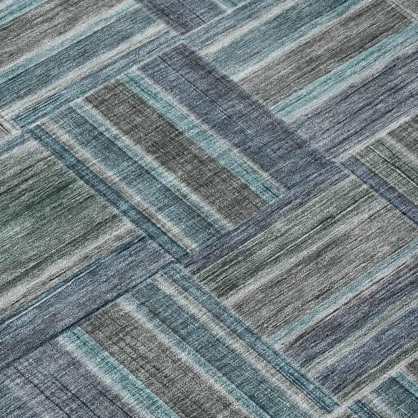 Teal Blue And Graphite Geometric Washable Indoor Outdoor Area Rug Photo 4
