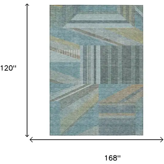 Teal Blue And Graphite Geometric Washable Indoor Outdoor Area Rug Photo 5