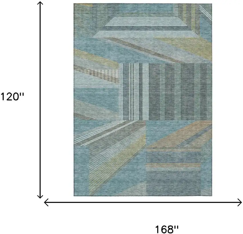 Teal Blue And Graphite Geometric Washable Indoor Outdoor Area Rug Photo 5
