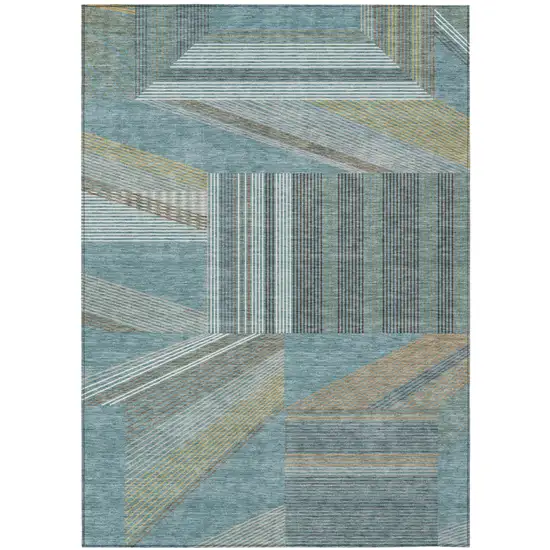 Teal Blue And Graphite Geometric Washable Indoor Outdoor Area Rug Photo 2