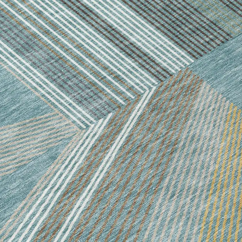 Teal Blue And Graphite Geometric Washable Indoor Outdoor Area Rug Photo 4
