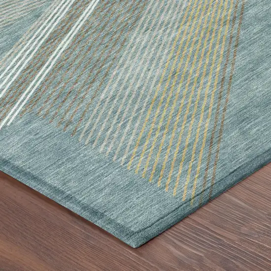 Teal Blue And Graphite Geometric Washable Indoor Outdoor Area Rug Photo 3