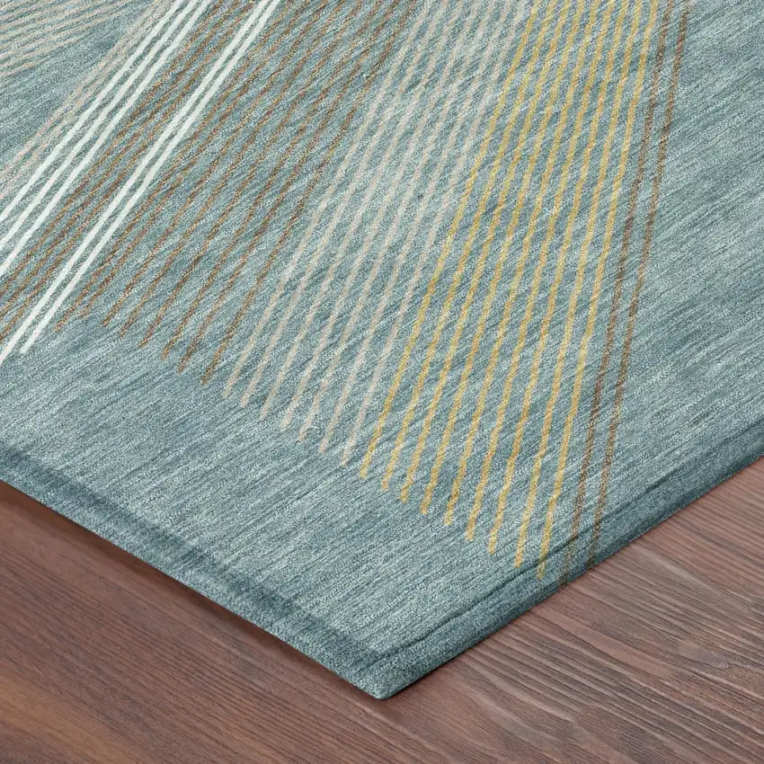 Teal Blue And Graphite Geometric Washable Indoor Outdoor Area Rug Photo 3