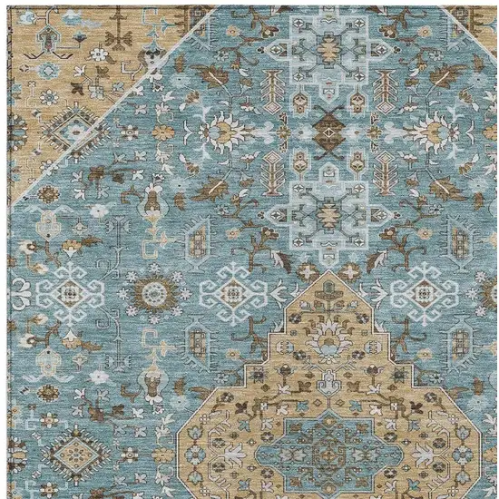 Teal Blue And Graphite Medallion Washable Indoor Outdoor Area Rug Photo 3