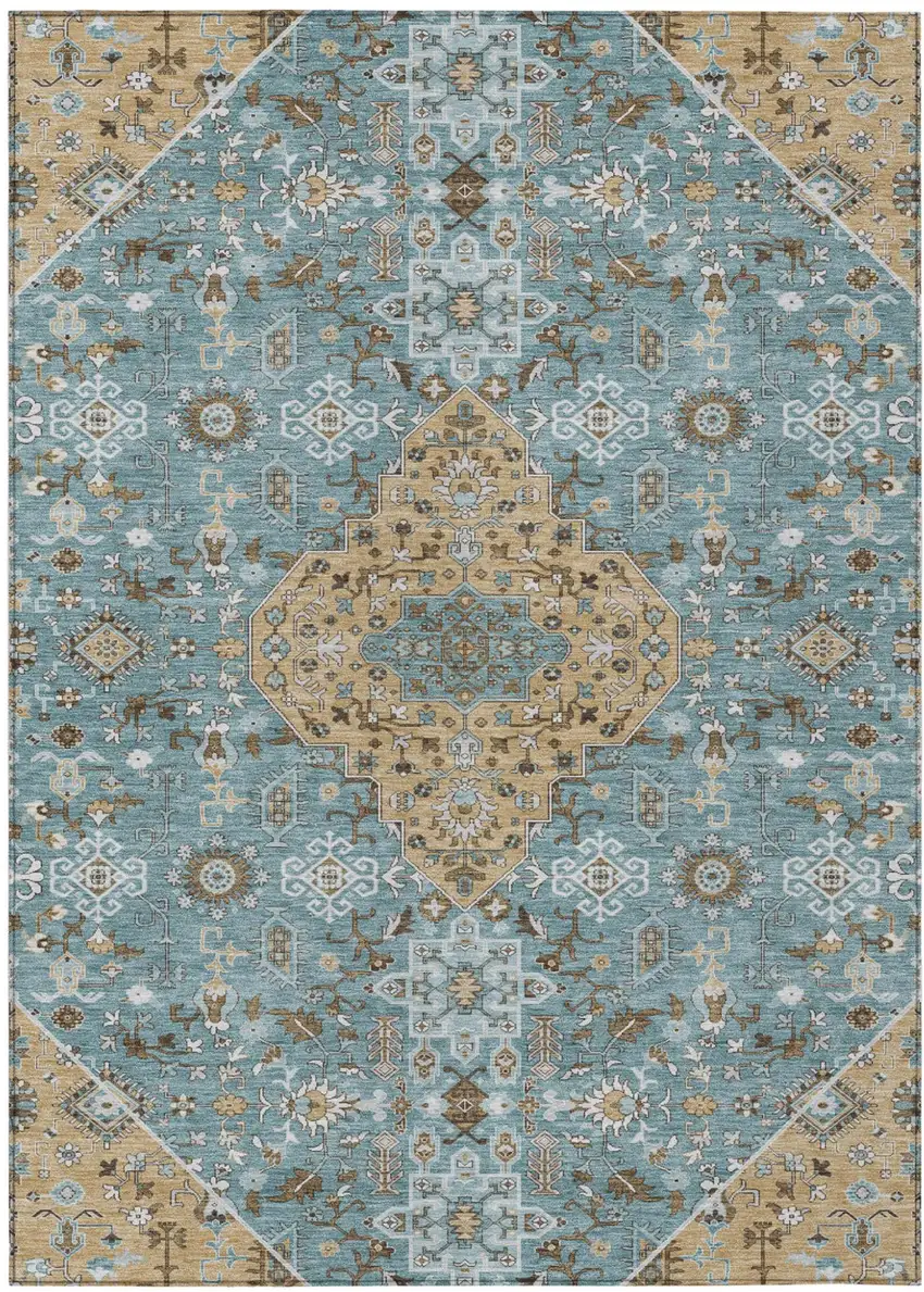 Teal Blue And Graphite Medallion Washable Indoor Outdoor Area Rug Photo 2