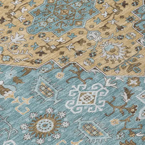 Teal Blue And Graphite Medallion Washable Indoor Outdoor Area Rug Photo 6