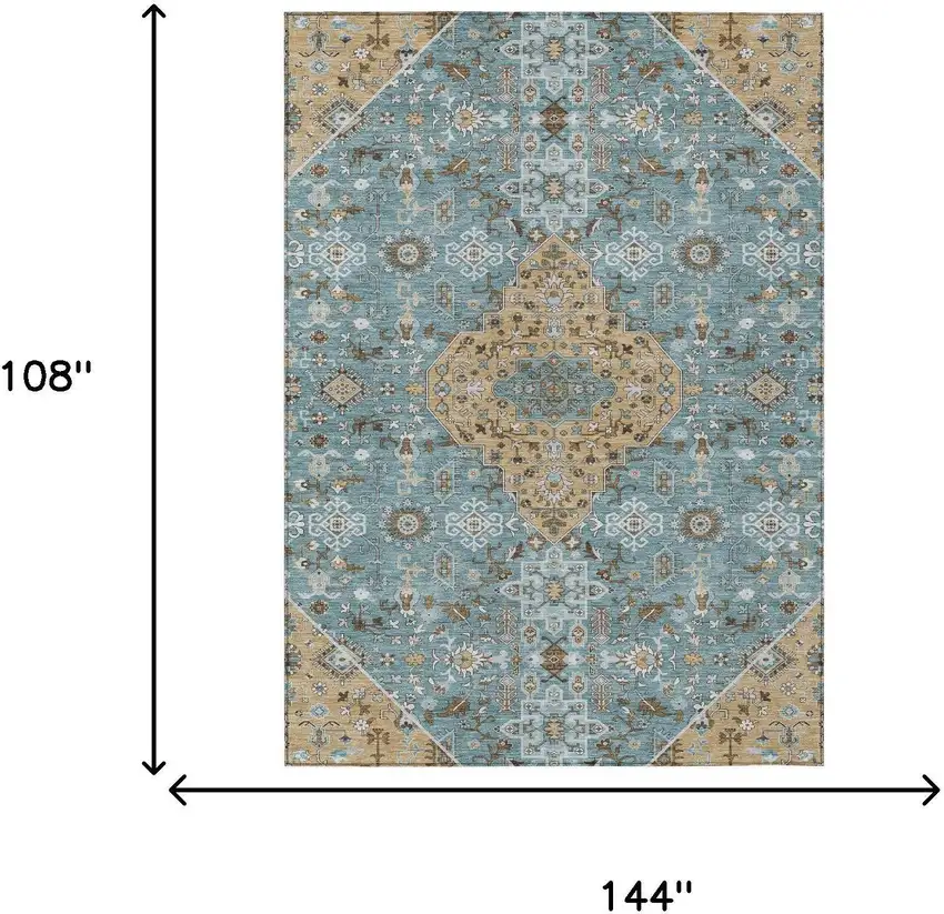 Teal Blue And Graphite Medallion Washable Indoor Outdoor Area Rug Photo 7
