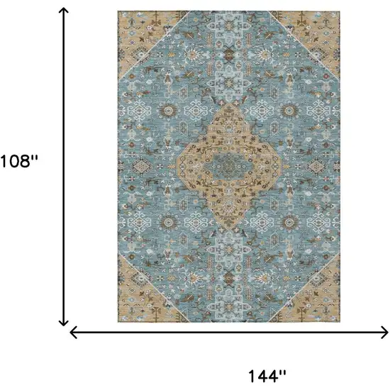 Teal Blue And Graphite Medallion Washable Indoor Outdoor Area Rug Photo 7