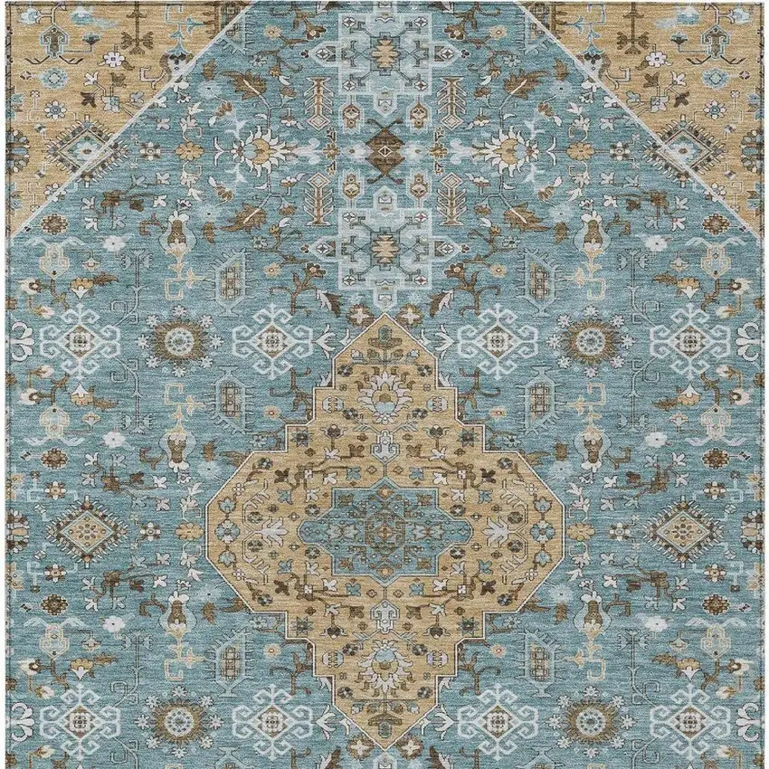 Teal Blue And Graphite Medallion Washable Indoor Outdoor Area Rug Photo 4